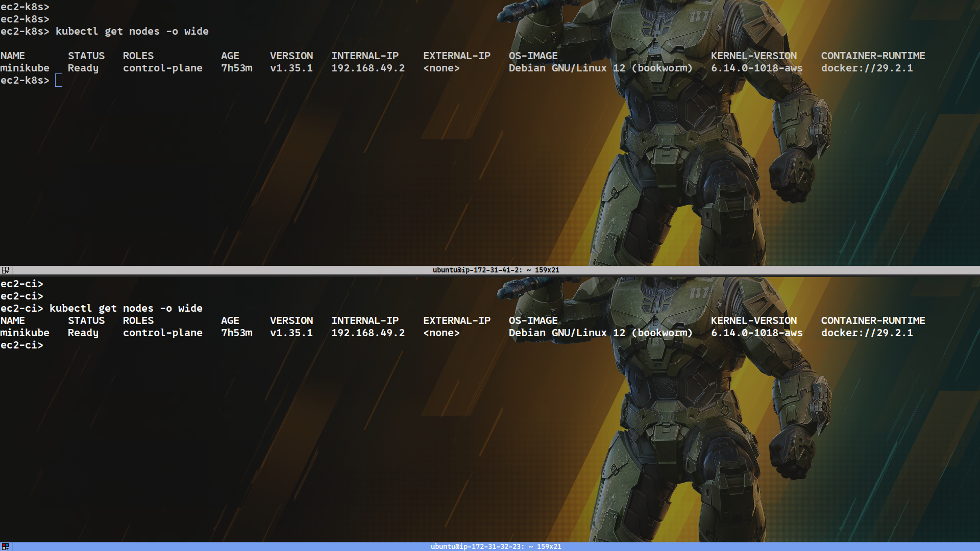Figure 4 — kubectl get nodes -o wide depuis ec2-ci et ec2-k8s